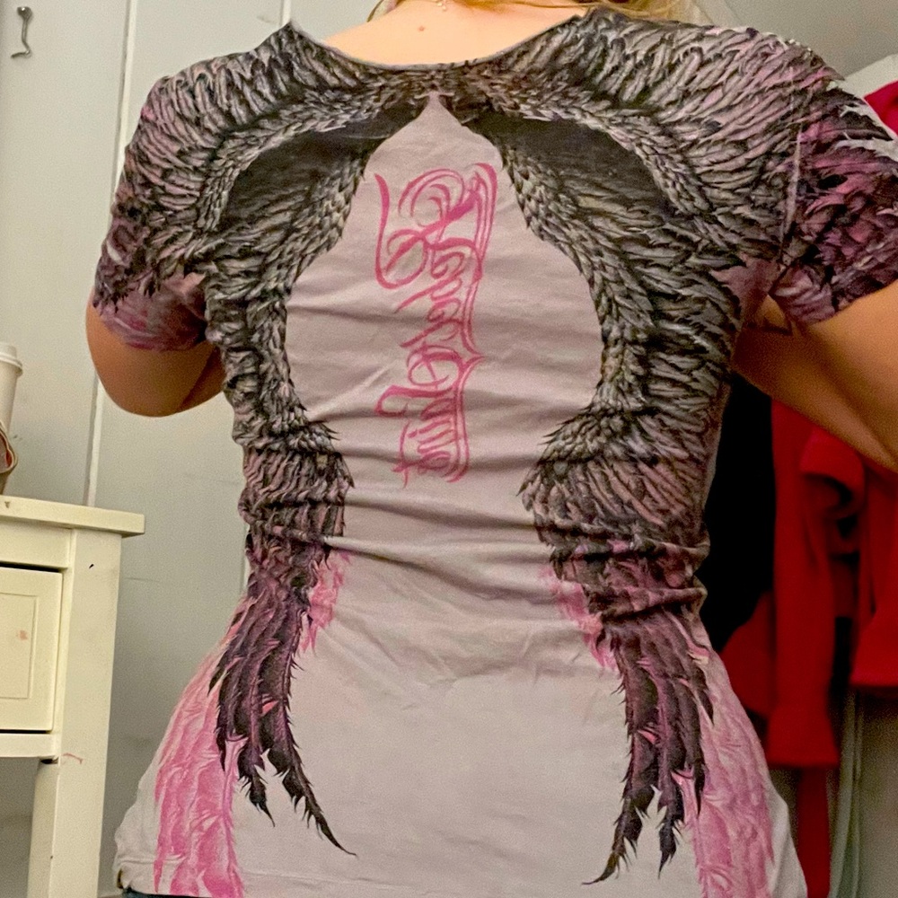 Rebel Saints wing t-shirt with rhinestones and tying details